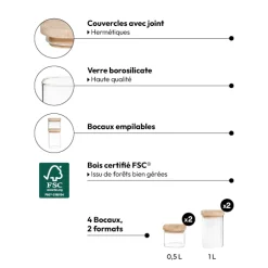 5five 4 bocaux verre empilables couvercle bois