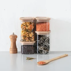 5five 4 bocaux verre empilables couvercle bois