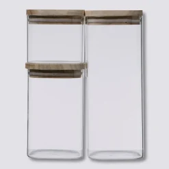 5five 3 bocaux verre empilables couvercle bois