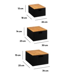 5five 3 boîtes couvercle bambou, Noir