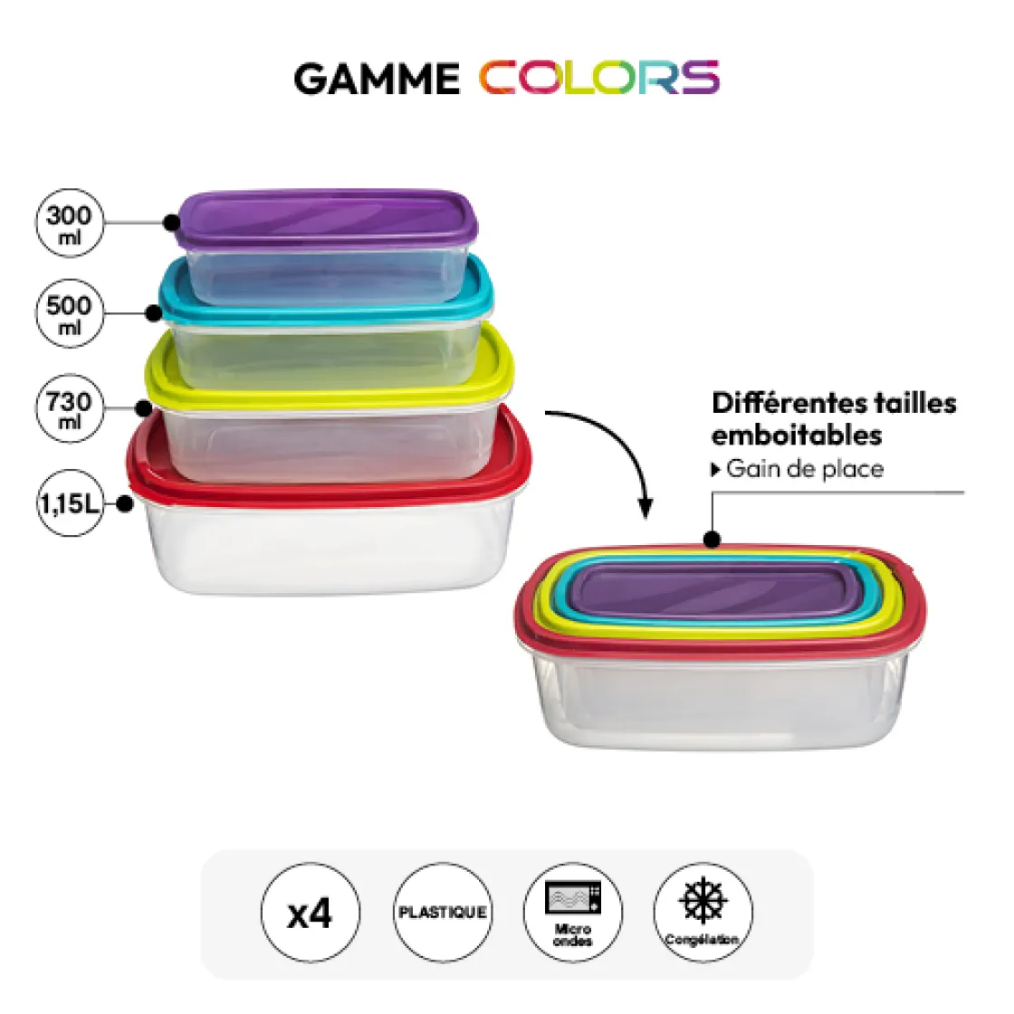 5five 4 boîtes de conservation plastique