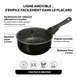 5five 3 casseroles Aluminium poignée amovible, 16/18/20cm