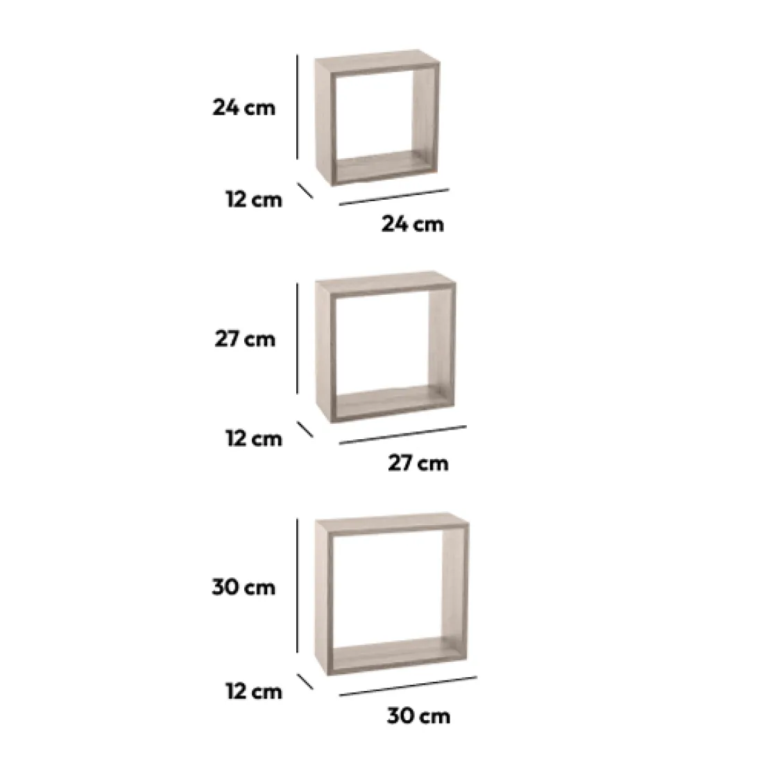 5five 3 grandes étagères murales cube, Effet chêne gris