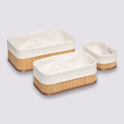 5five 3 paniers bambou, tissu blanc