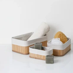 5five 3 paniers bambou, tissu blanc