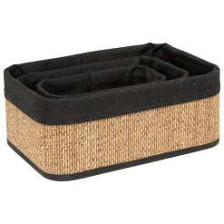 5five 3 paniers en tissu, Bambou et noir
