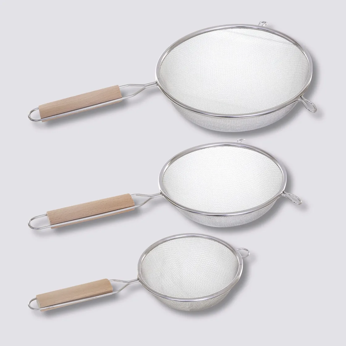 5five 3 passoires inox, manche bois