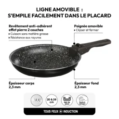 5five 2 poêles Aluminium poignée amovible, 20/26 cm