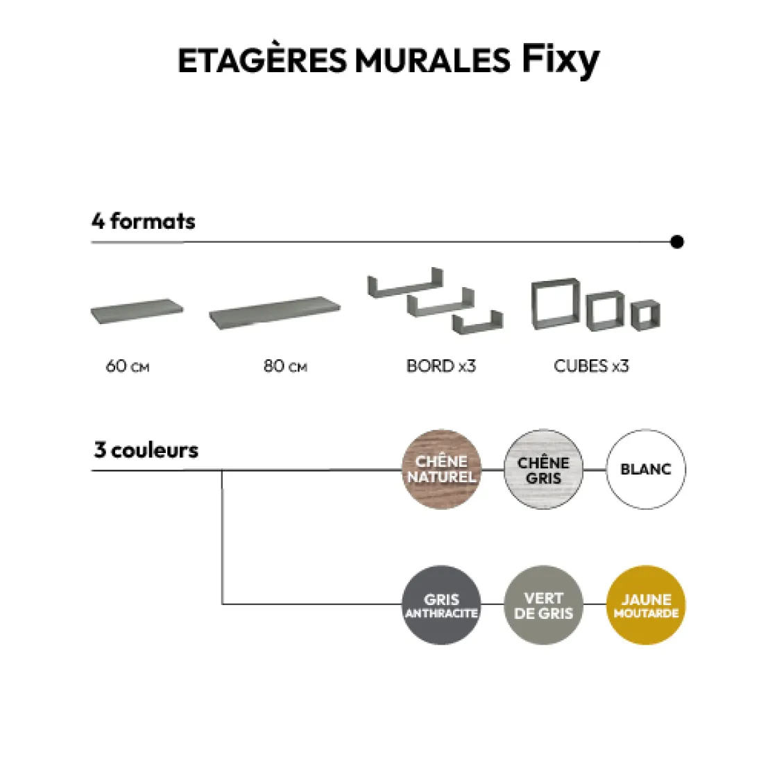 5five 2 étagères murales cube miroir, Effet chêne