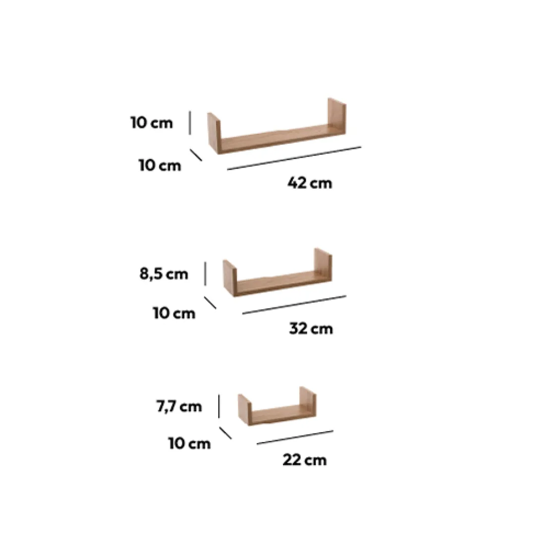 5five 3 étagères murales, Effet bois naturel