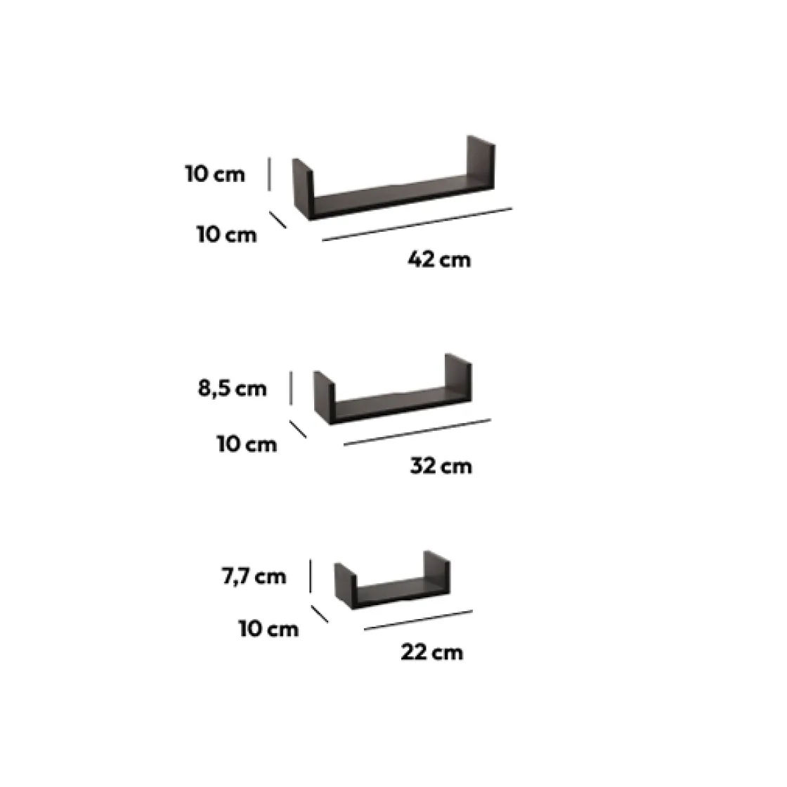 5five 3 étagères murales, Noir
