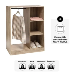 5five Armoire dressing penderie, Effet chêne naturel