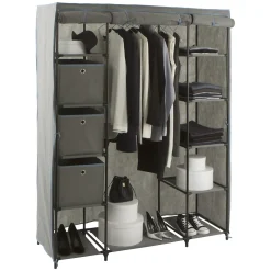 5five Armoire penderie 3 boîtes, tissu gris anthracite