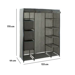 5five Armoire penderie 3 boîtes, tissu gris anthracite