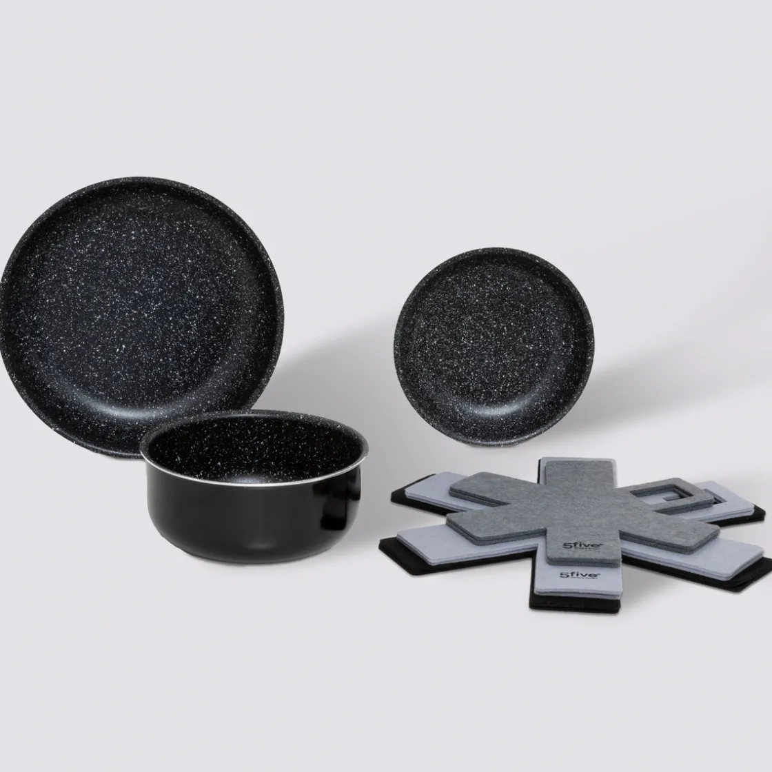 5five Batterie de cuisine en aluminium pressé, 3 pièces + 6 protections