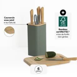 5five Bloc 4 couteaux et ciseaux, Manche bambou