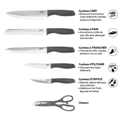 5five Bloc de 5 couteaux et ciseau, Gris