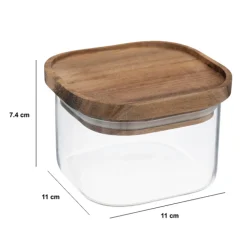 5five Bocal verre avec couvercle hermétique acacia, 0,4L