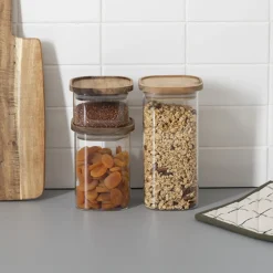 5five Bocal verre avec couvercle hermétique acacia, 0,4L