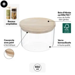 5five Bocal verre avec couvercle hermétique hévéa, 0,65L