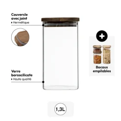 5five Bocal verre couvercle acacia 1,3L