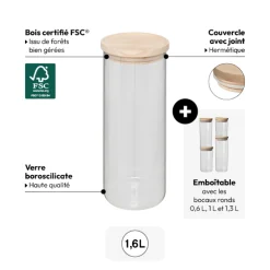 5five Bocal verre couvercle bois 1,6L