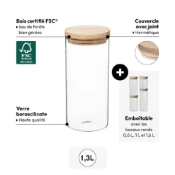 5five Bocal verre couvercle bois 1,3L