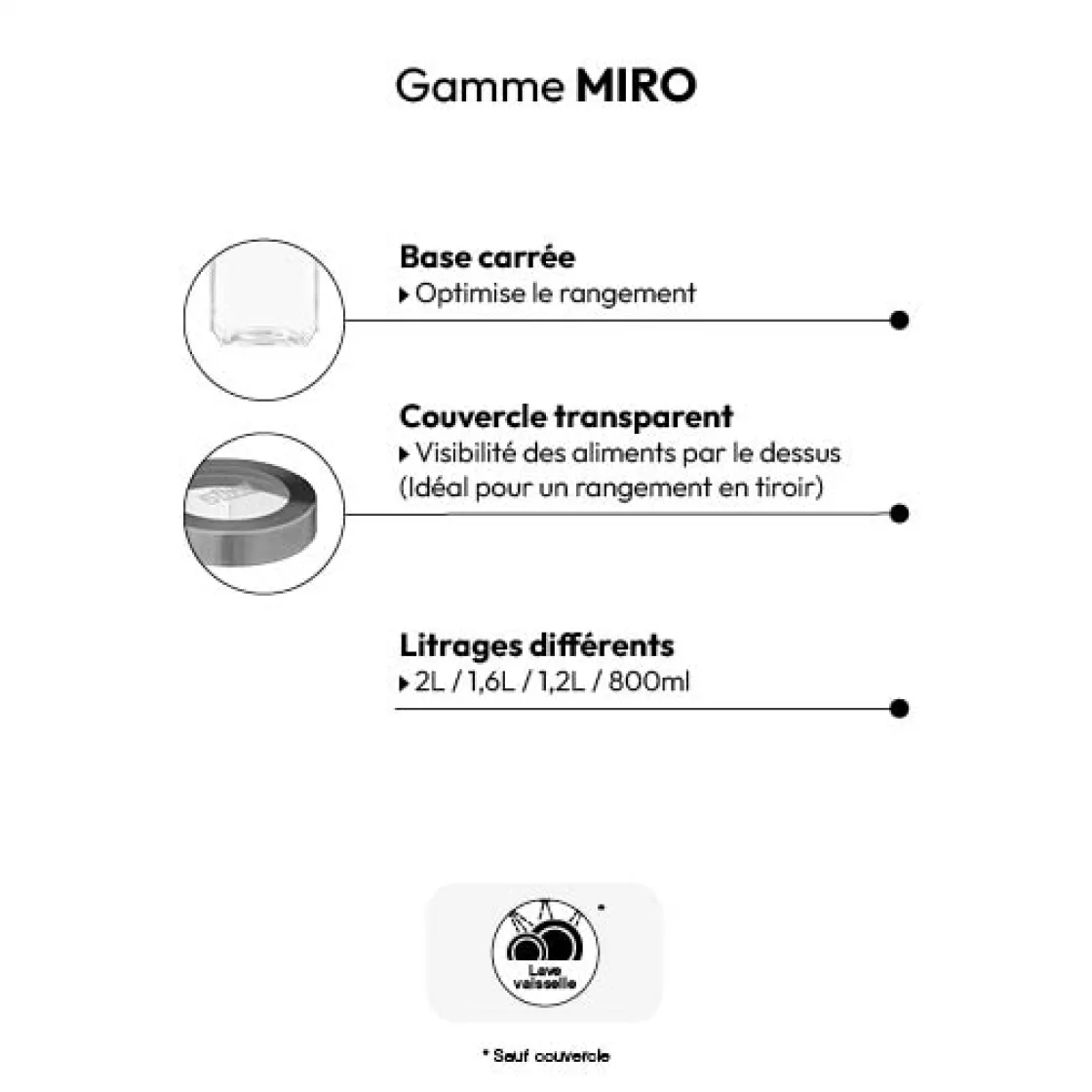 5five Bocal verre couvercle contour acier 2L