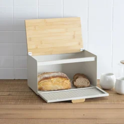 5five Boite à pain métal et bambou 35,5 cm, Noir