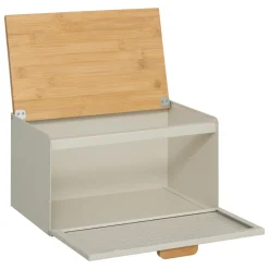 5five Boite à pain métal et bambou 35,5 cm, Noir