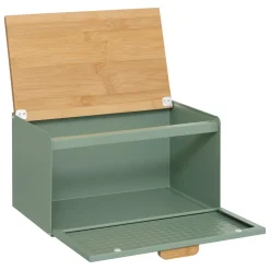 5five Boite à pain métal et bambou 35,5 cm, Noir