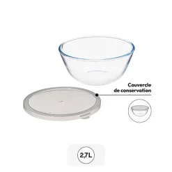 5five Bol à mixer 23cm avec couvercle, Verre