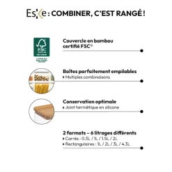 5five Boîte de conservation carrée couvercle bambou, 2L