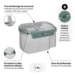 5five Boîte de conservation hermétique avec bec verseur 1,5L