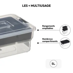 5five Boîte en plastique compartimentée 5L