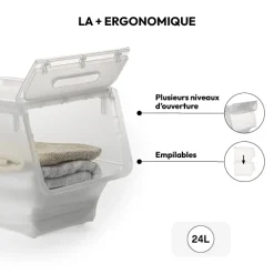 5five Boîte en plastique transparente à ouverture frontale 24L