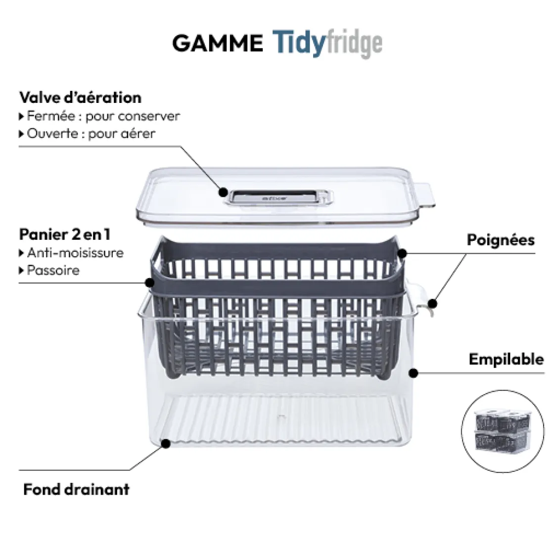 5five Boîte organiseur frigo 24x15cm