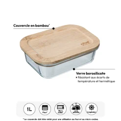 5five Boîte verre couvercle bambou 1L