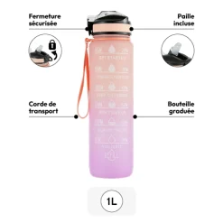 5five Bouteille avec paille en silicone intégrée - 1L
