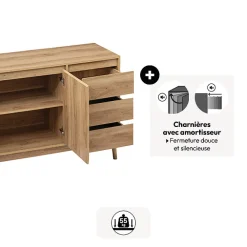5five Buffet placard 3 tiroirs, Effet chêne naturel