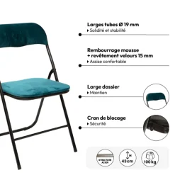 5five Chaise pliante en velours, Bleu