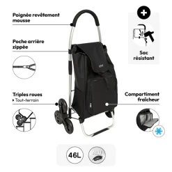 5five Chariot de course pliable  6 roue 36L, Noir