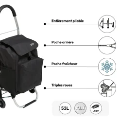 5five Chariot de course pliable 6 roues, Noir