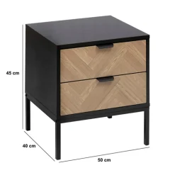 5five Chevet 2 tiroirs, Effet pin naturel et noir