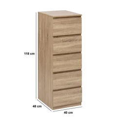 5five Chiffonier 5 tiroirs, Effet bois naturel