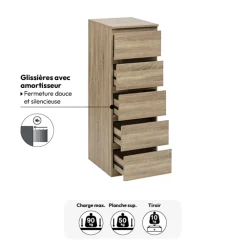 5five Chiffonier 5 tiroirs, Effet bois naturel