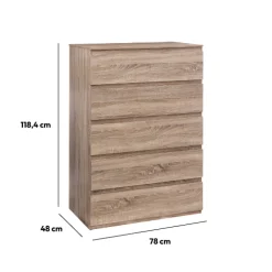 5five Commode 5 tiroirs, Effet bois naturel