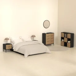 5five Commode 4 tiroirs, Effet pin naturel et noir