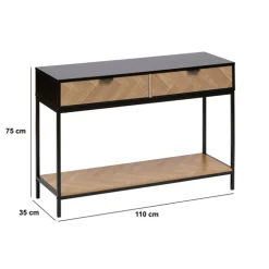 5five Console 2 tiroirs, Effet pin naturel et noir