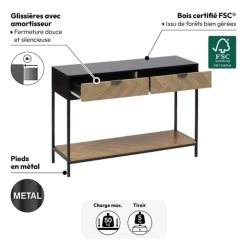 5five Console 2 tiroirs, Effet pin naturel et noir